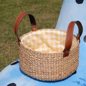 Fruit basket with leather handle, Picnic Basket, Kitchen Decor, home decor, bread basket, vegetable basket, kitchen basket, gift basket image 2