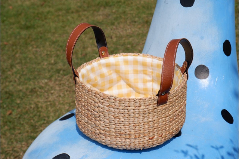 Fruit basket with leather handle, Picnic Basket, Kitchen Decor, home decor, bread basket, vegetable basket, kitchen basket, gift basket image 2