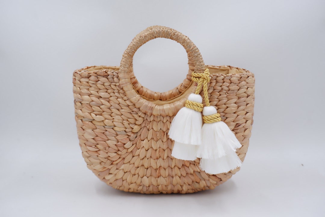 Handwoven Water Hyacinth Beach Bag With Tassels - Etsy