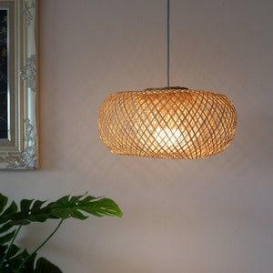S Size) Bamboo Pendant Light, Boho Light Fixture, rattan lampshade, Woven Chandelier