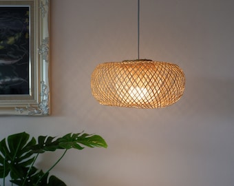S Size) Bamboo Pendant Light, Boho Light Fixture, rattan lampshade, Woven Chandelier