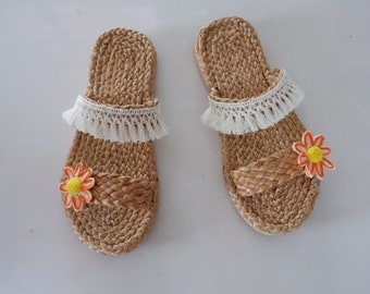 Bride Slippers, Beach Sandals, Bachelorette party, Seagrass Sandals, Water hyacinth sandals, Straw Sandals, Bohemain sandals for wedding