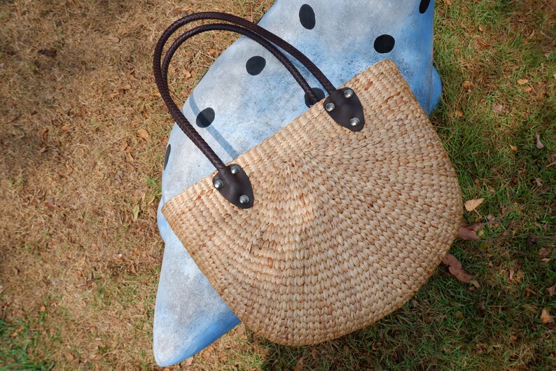 XL Water Hyacinth Straw Tote Bag: Woven Beach Bag With Zipper - Etsy
