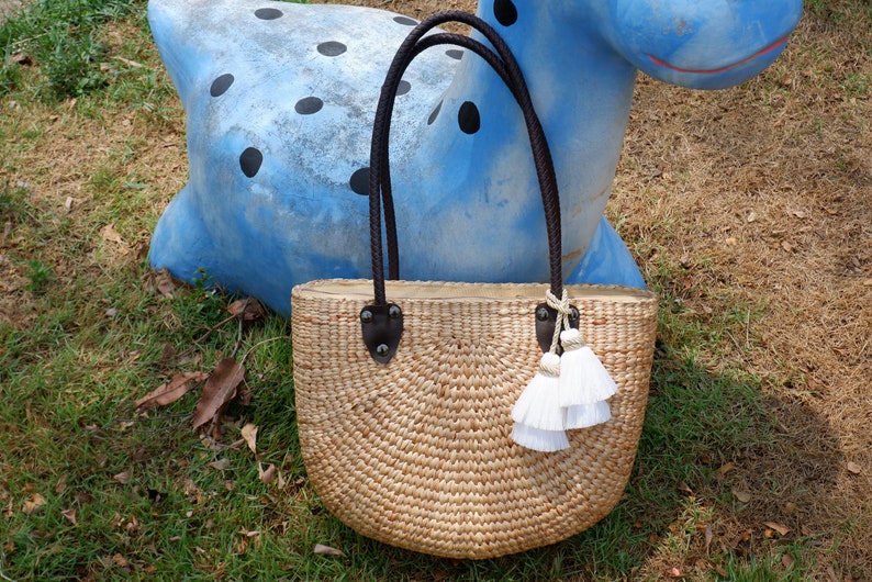 XL Water Hyacinth Straw Tote Bag: Woven Beach Bag With Zipper - Etsy