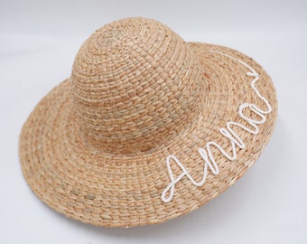 Personalized Girl Straw Beach Hat: Embroidered Sun Hat