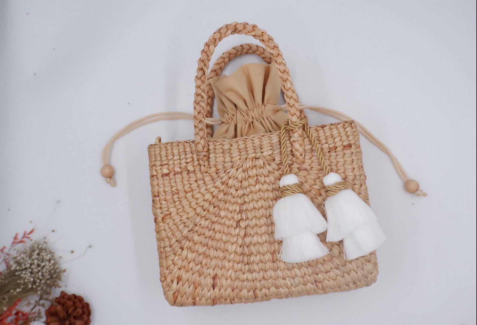 Handmade Water Hyacinth Straw Beach Bag With Tassel - Etsy