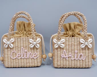 Borsa di paglia personalizzata per ragazze: nome personalizzato, borsa per bambini intrecciata