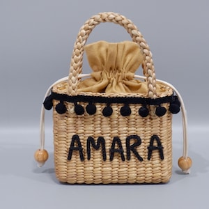 Personalized Straw Toddler Purse, Custom Name Mini Bag