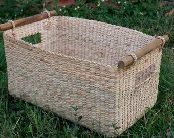 Wicker Woven Basket with Handles, Basket for Home Storage, Water Hyacinth Baskets, Large Wicker Basket, Handwoven Basket, Picnic basket
