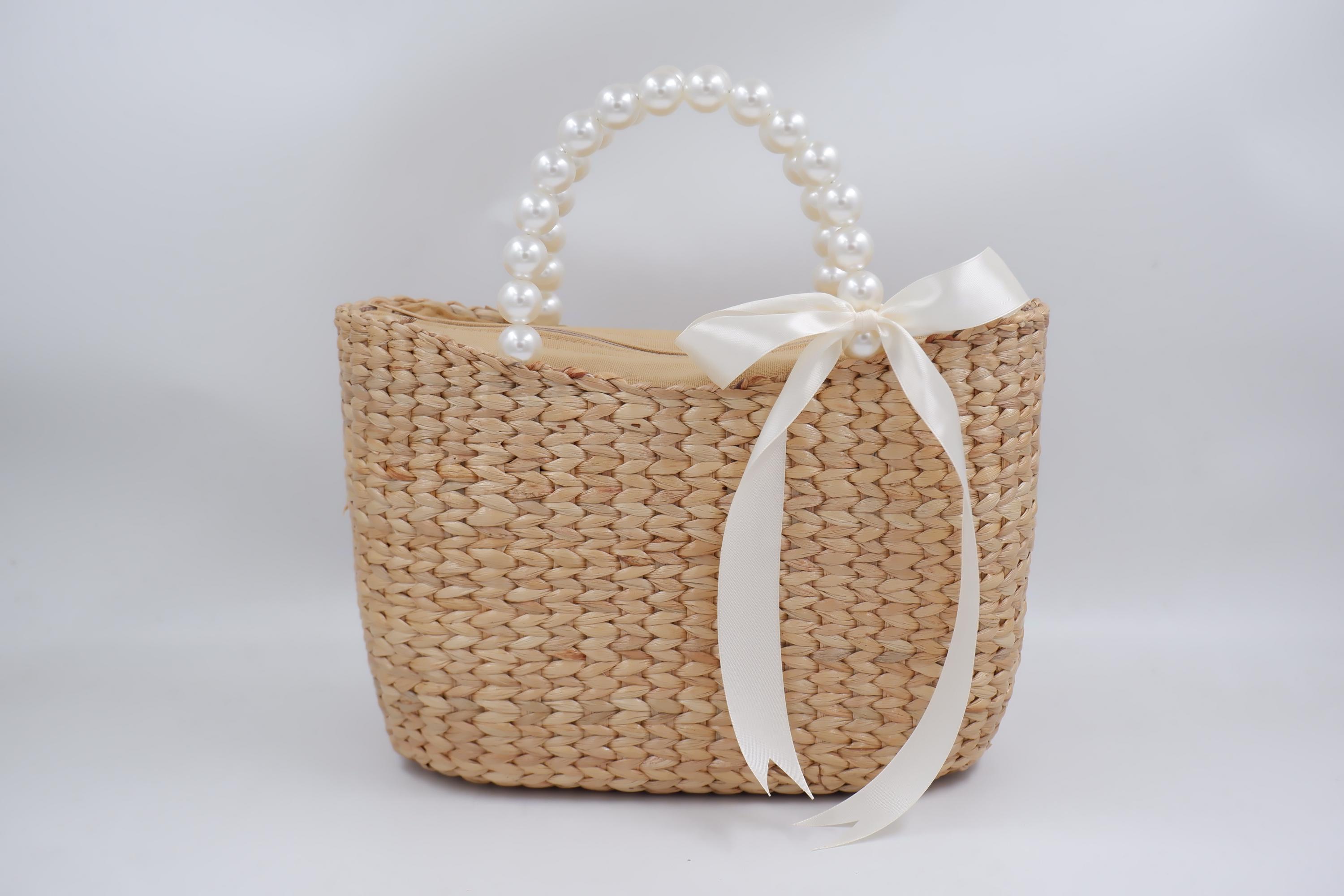 Bridal Pearl handbag, Bride Pearl, mrs bag, wicker pearl purse, wicker  pearl handbag, Pearl bag, Water hyacinth basket, Seagrass basket