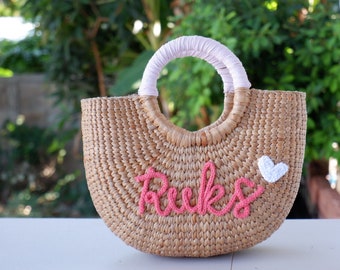 Personalized Bag With One Heart, Straw Beach Bag, Beach Bachelorette, Bachelorette gift, Monogrammed bag, Personalized Gift Bag, Summer Bag