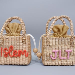 kids purse, kids bag, personalized straw bag, girls purse