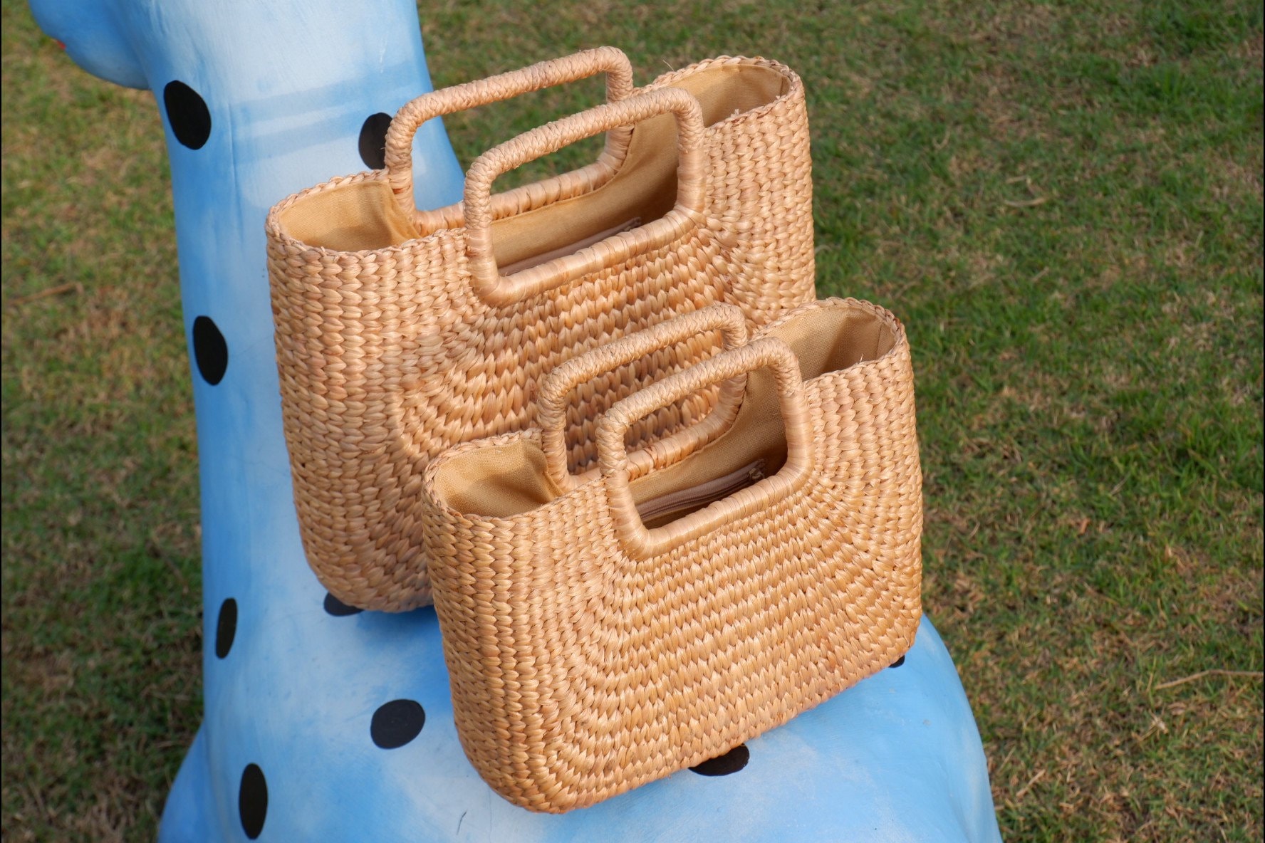 Handmade Water Hyacinth Straw Bag: Woven Top Handle Basket - Etsy