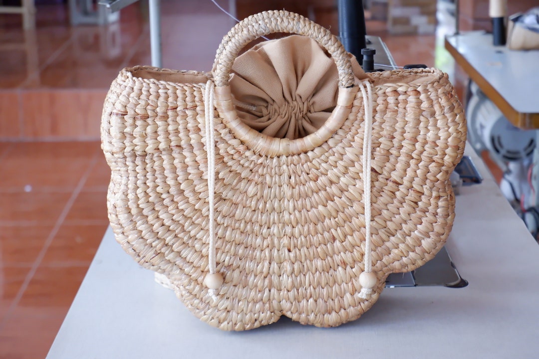 Handmade Water Hyacinth Straw Tote: Large Beach Bag - Etsy