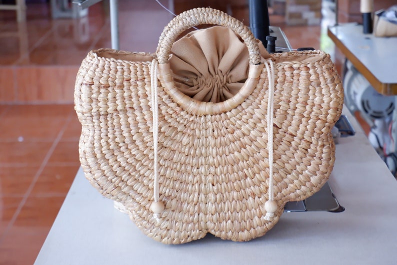 Handmade Water Hyacinth Straw Tote: Large Beach Bag - Etsy