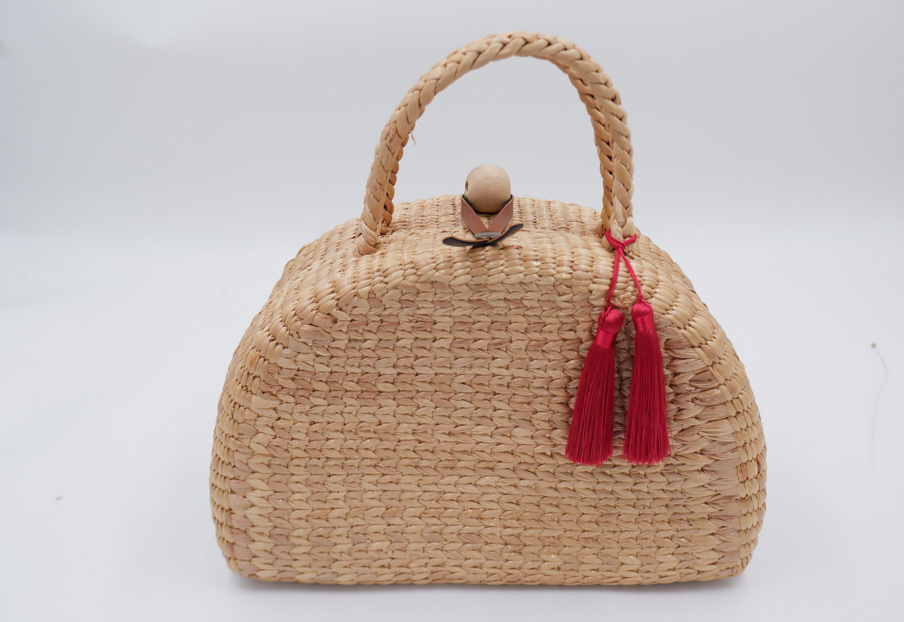 Woven Water Hyacinth Basket Bag: Handmade Straw Tote With Tassel - Etsy