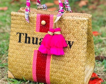 Personalized Straw Beach Bag, Bridesmaid Gift, Handwoven Monogram