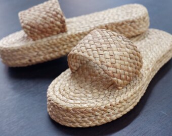 Water Hyacinth Wedge Sandals: Chunky Heel Espadrilles