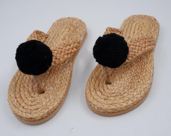 Water Hyacinth Beach Sandals: Pom Pom Bachelorette Party Slippers
