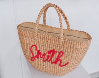 Personalized Straw Beach Bag: Handmade Woven Tote
