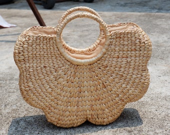 flower water hyacinth basket, Straw Basket, Summer Bag, Large straw tote beach bag, Straw Bags for women, Beach Tote bag