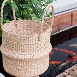 MULTIPLE size Plant pot baskets with handle, Planter and fruits Basket, Flower Girl Wicker Belly Basket, Handmade Woven Seagrass Belly