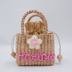 Personalized Straw Girl Purse: Flower Girl Gift, Kids Mini Bag