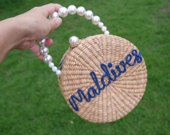 Round Straw bag, Personalized Bridesmaid Beach Bag, Customized Straw Bag for Bachelorette Party