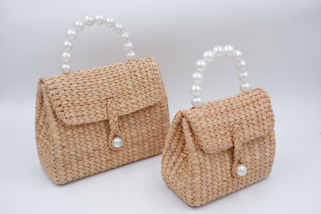 Handmade Water Hyacinth Straw Bag With Pearl Handle - Etsy
