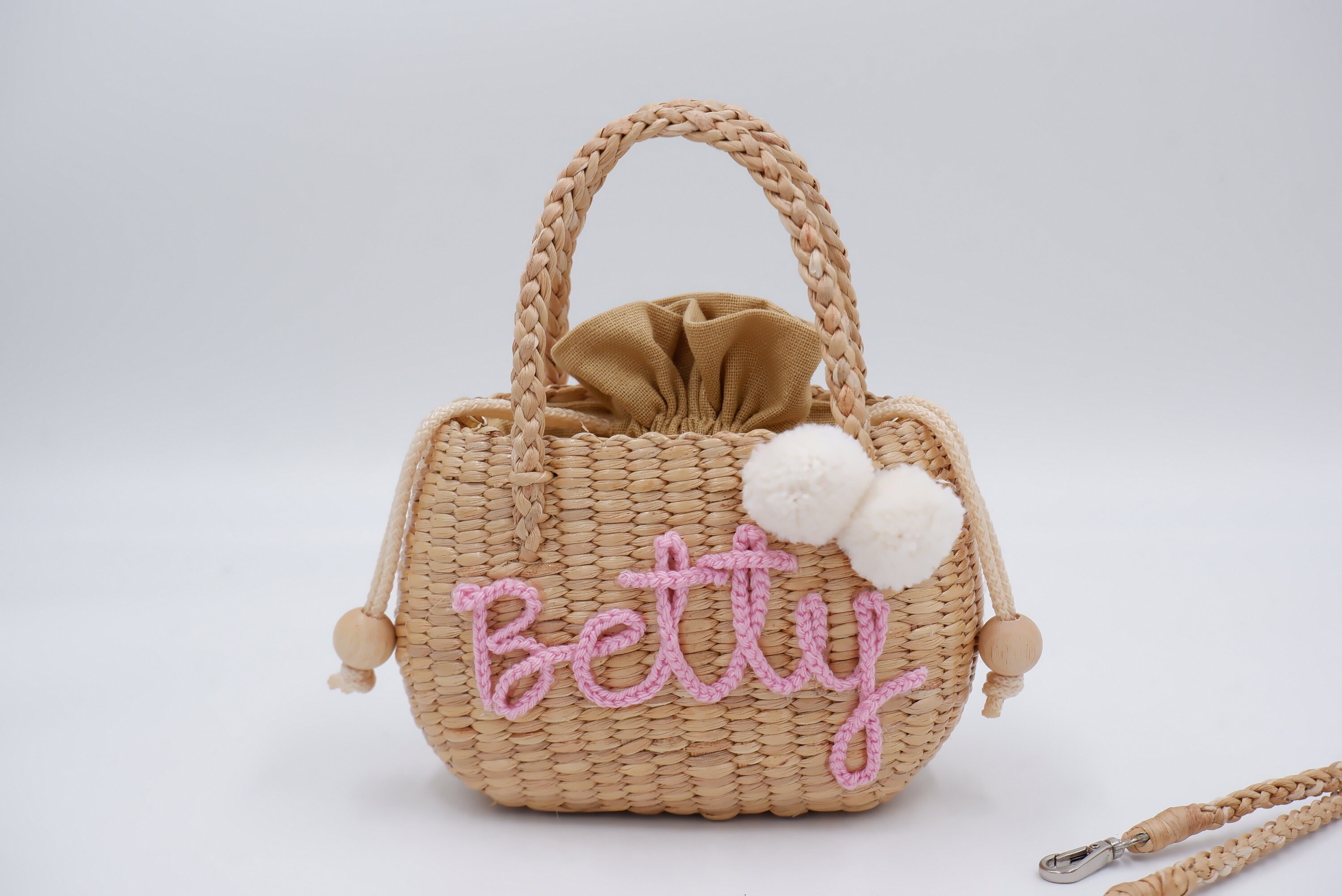 Fruit Pom Straw Crossbody Bag