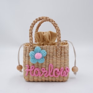 Personalized Straw Girl Purse: Embroidered Flower Bag