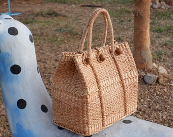 Vintage Woven Water Hyacinth Bag: Handwoven Seagrass Tote