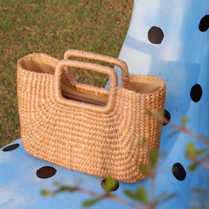 Sacos de palha, saco de vime, saco de ervas marinhas, cesta natural feita à mão, saco de palha tecido, água Hyancith, saco de palha com alça superior, bolsa de ervas marinhas