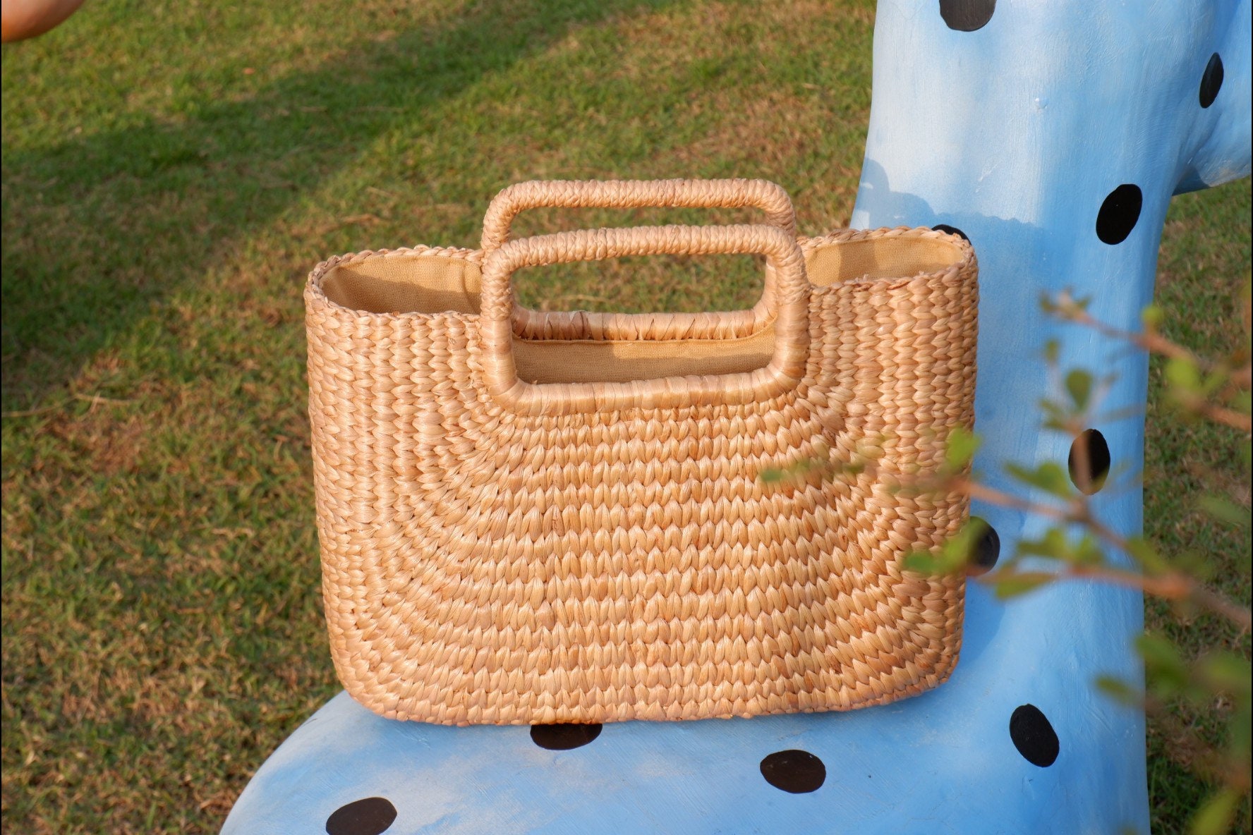 Handmade Water Hyacinth Straw Bag: Woven Top Handle Basket - Etsy