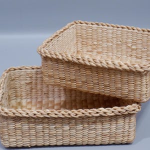 handmade rectangular wicker basket, woven storage basket, rattan organizer
