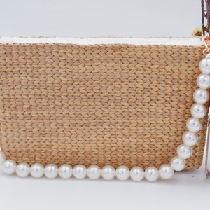 Bolso clutch de noche, bolso con cadena de perlas, bolso de fiesta, embrague de perlas falsas nupciales con cuentas de lujo, bolso de paja con cuentas
