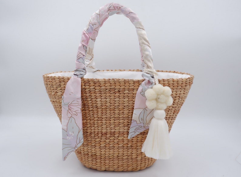 Handmade Water Hyacinth Straw Beach Bag With Twilly Scarf - Etsy