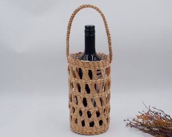 Wine Holder With Handle, Wine Holder Woven Bag, Water Bottle Bag, Boho Gift Idea, Wine Accessory, wine bottle holder, Wine Bag, Wine Holder