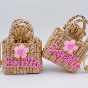 sac enfant rose, cadeau de demoiselle d'honneur, sac à main en paille fille, sac en paille pour enfant, sac à main enfant, cadeau d'anniversaire, cadeau petite fille