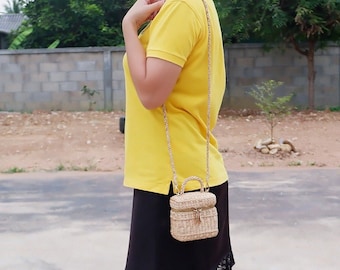 Handmade Water Hyacinth Mini Crossbody Bag: Thailand Woven Purse