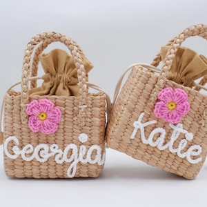 Personalized Straw Purse: Little Girl Crossbody Bag with Flower