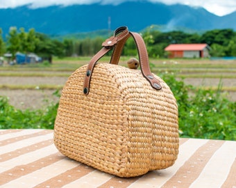 Straw Bag Monogram leather handle, seagrass bag, Straw Beach Bags, Weaving Seagrass, Vacation Bag
