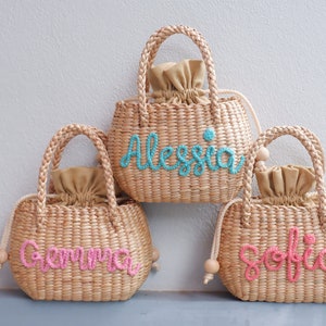 kids bag, little girl straw purse, mini bag for girls, flower girl purse wicker, little girl personalized bag, kids personalized