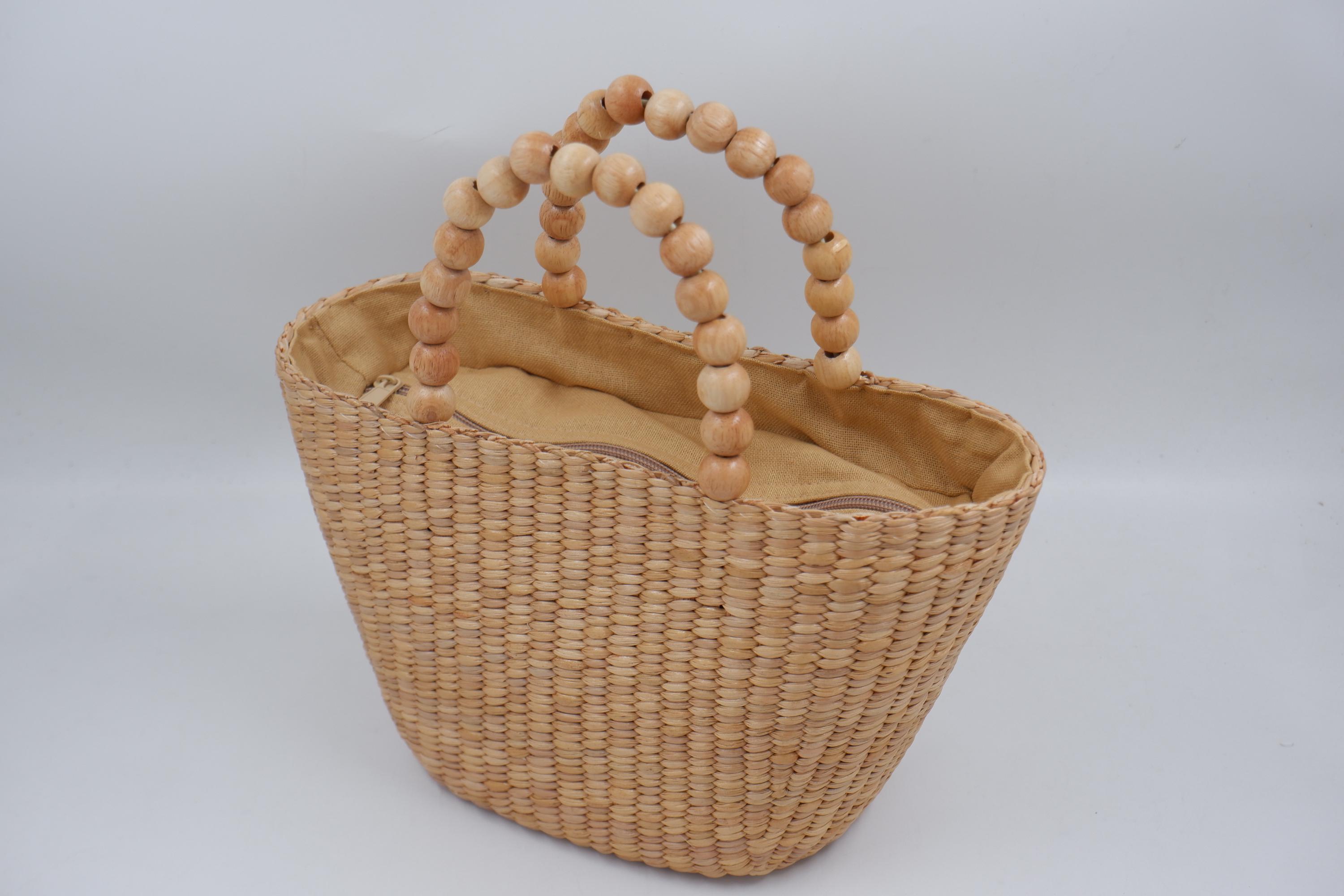 Handcrafted Water Hyacinth Straw Bag: Beaded Handle Woven Tote - Etsy
