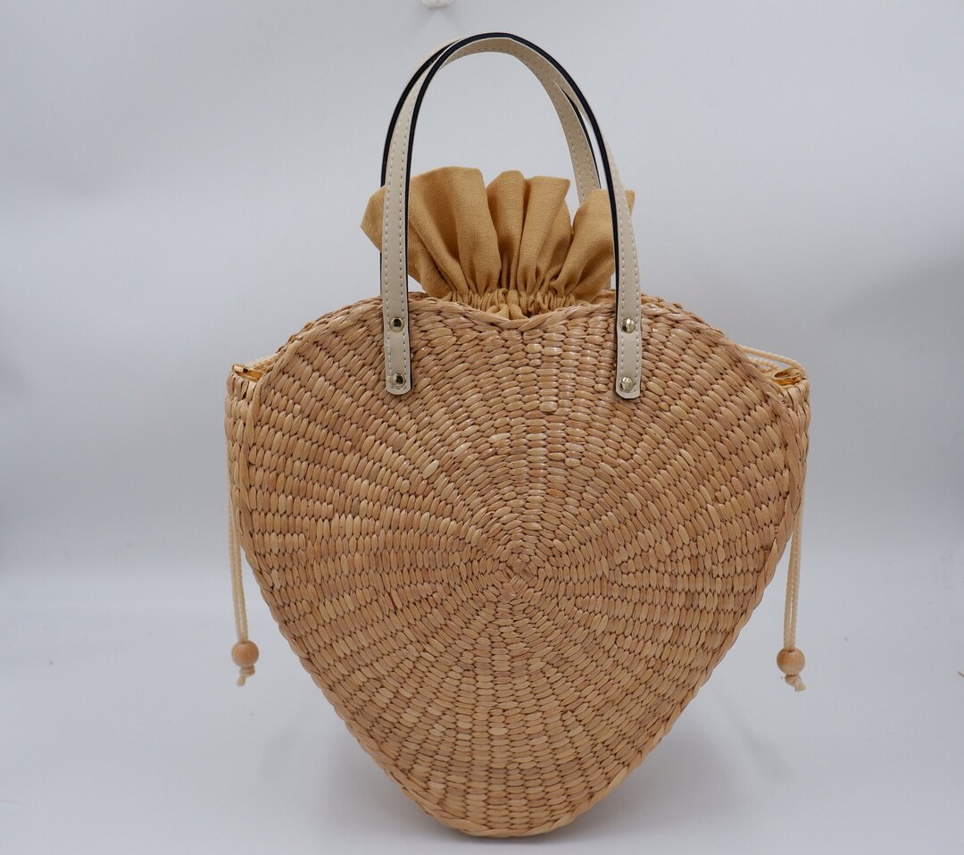 Handmade Heart Woven Bag: Water Hyacinth Straw Bag With Leather Handles ...