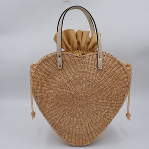 Heart woven Bag, Heart Shaped Bag, Heart Bag, Heart Bag with PU Leather, Woven Bag, Straw Bag