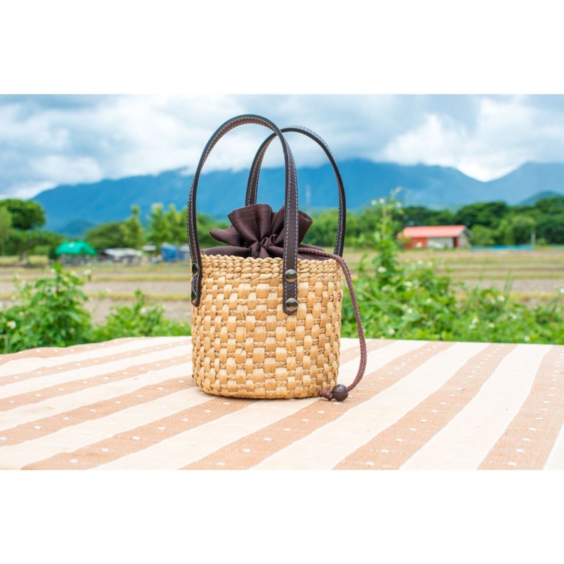 Straw bag, Bucket bag, Woven tote bag, Beach tote, wicker bag, Woven Beach bag, Seagrass bag, Straw Bag leather handle, Leather handles image 1