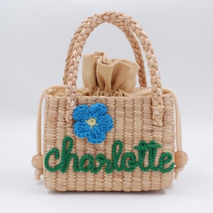 Personalized Straw Purse: Embroidered Name, Flower Girl Bag