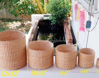 Handmade Water Hyacinth Basket: Boho Plant Pot Cover, Laundry Storage