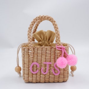 Pink Kids bag, toddler bag with name, name girls purse, personalized bags, pompoms bag, little girl purse, purse for kids, Gifts for Kids